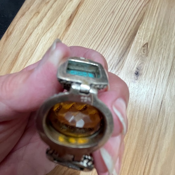 SS citrine turquoise and moonstone Bali style bracelet. - Picture 3 of 8